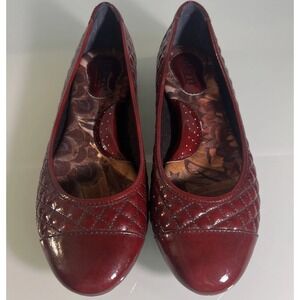 Born Quilted Patent Leather Ballet Flats Burgundy Brick Red Ox Blood Comfort 7.5